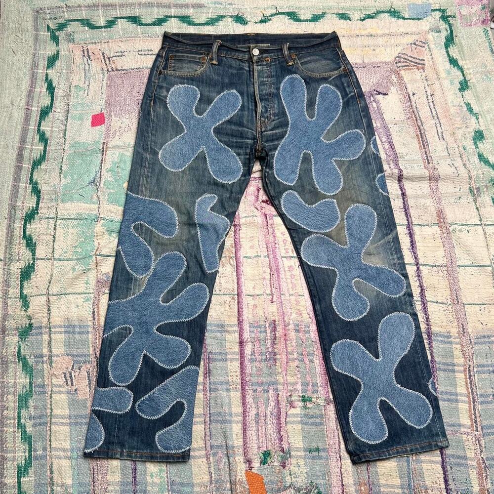 Custom upcycled levis 501 patchwork jeans Size 34x29